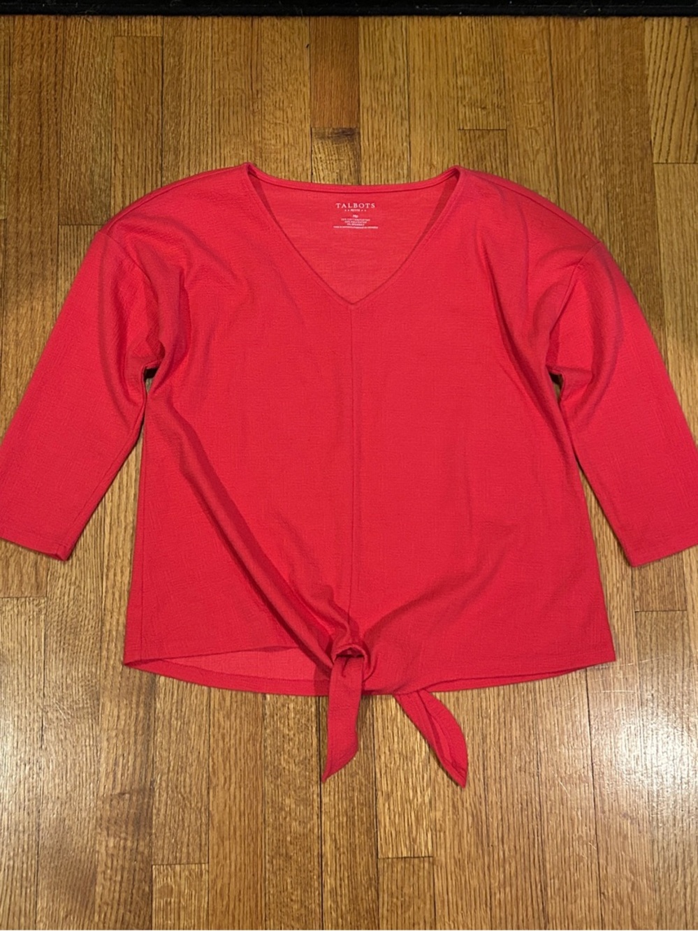 Talbots Dark Coral/Red V-Neck Tie-Front Long Sleeve Top Size MP